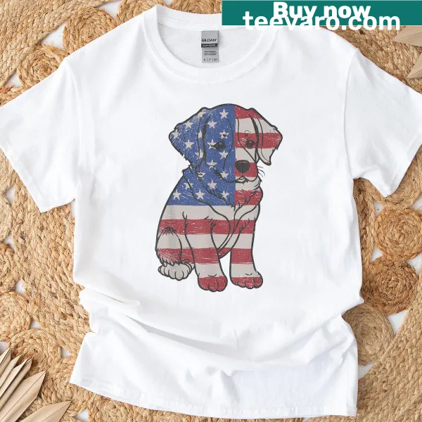 Patriotic t-shirt with American flag and dog design