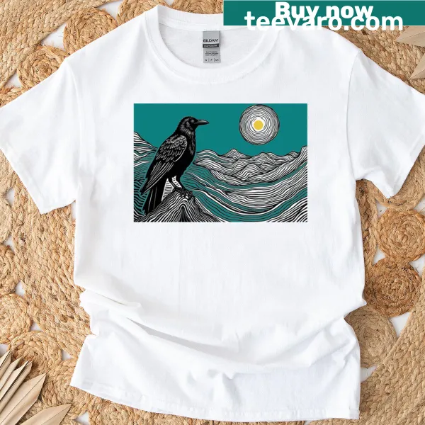 Bold line art of a raven on a ridge