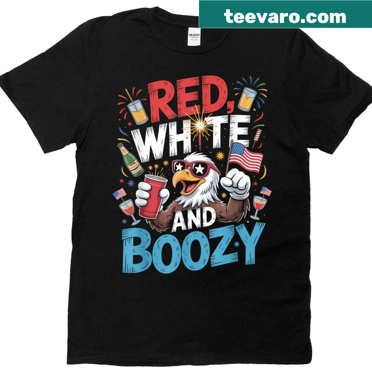 Funny eagle graphic with beer for Fourth of July T-shirt — on a men's t-shirt