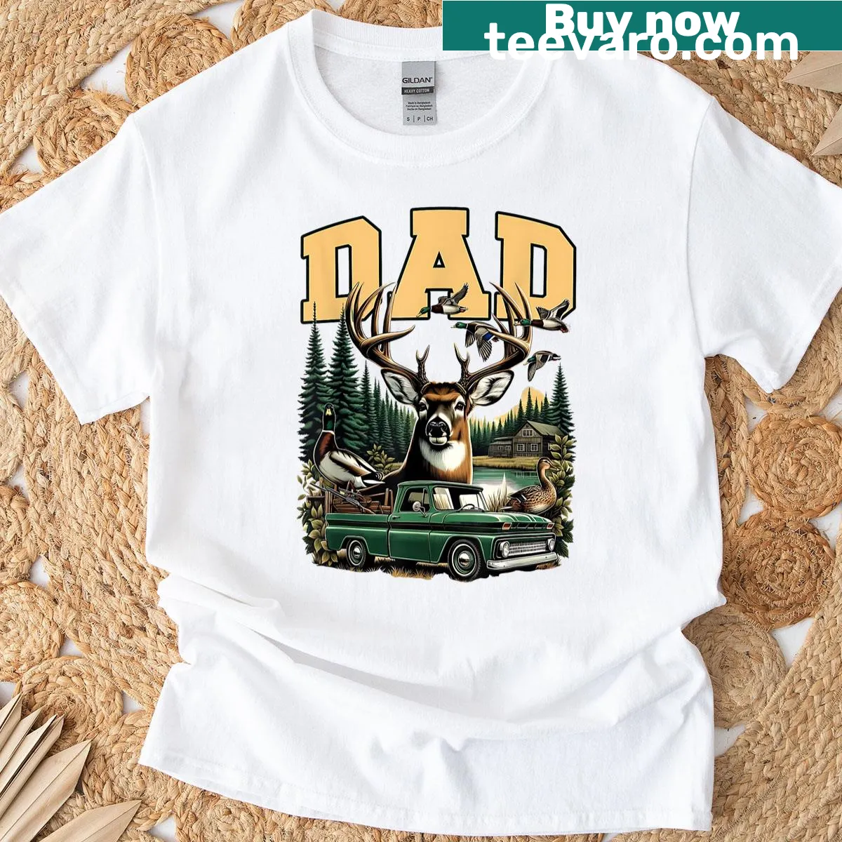 Retro camo hunting dad t-shirt — on a men's t-shirt