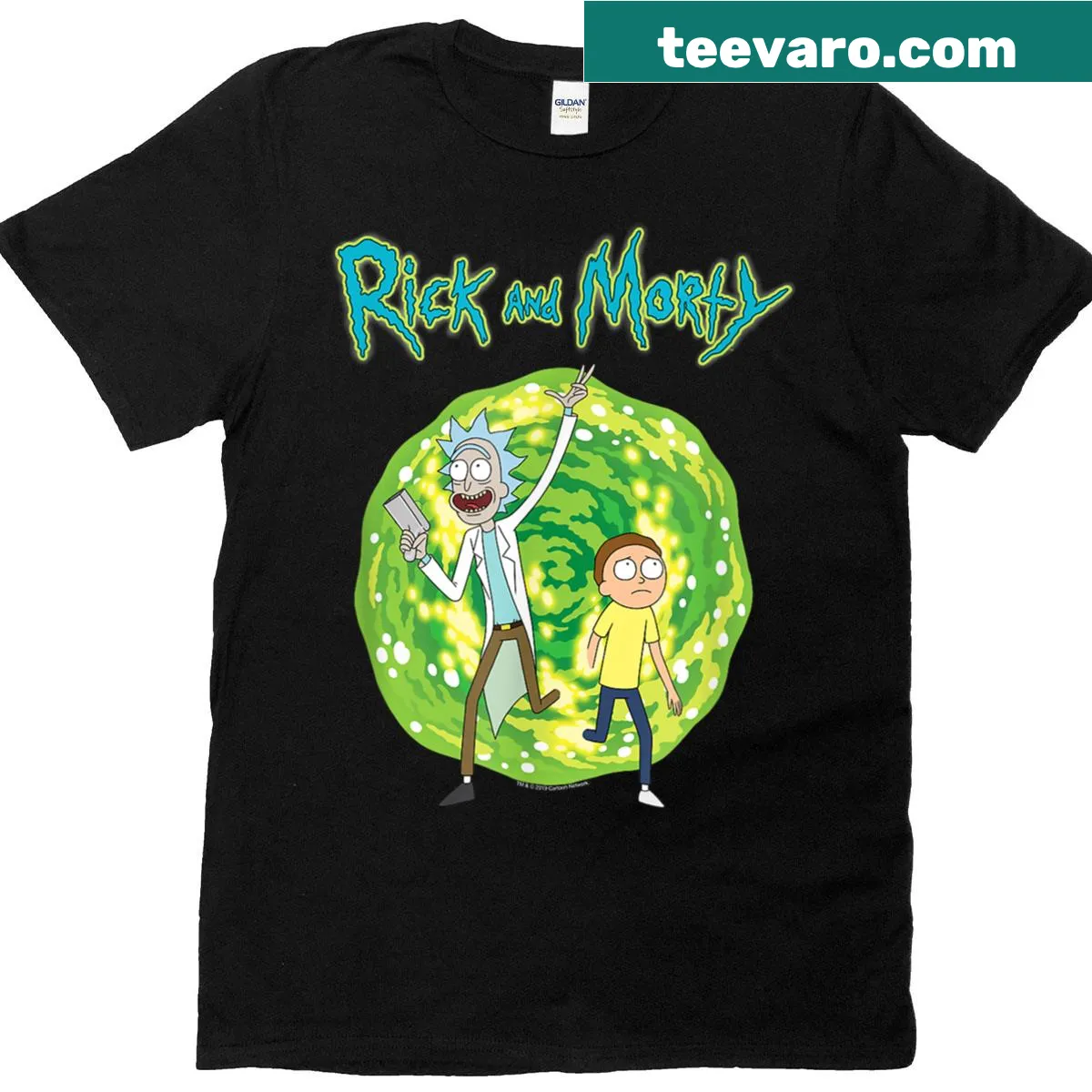 Illustrative t-shirt featuring a portal design from Rick and Morty — on a men's t-shirt