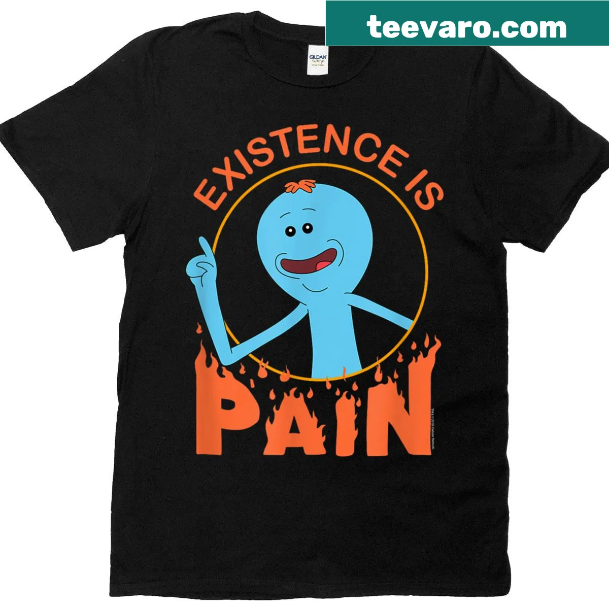 T-shirt featuring Rick and Morty with the phrase 'Existence Is Pain' — on a men's t-shirt