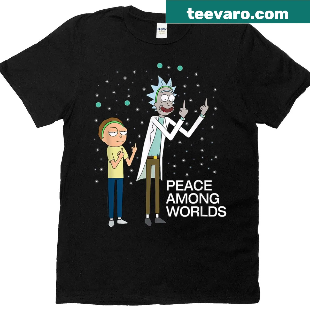 Vintage-style t-shirt featuring 'Peace Among Worlds' from Rick and Morty — on a men's t-shirt