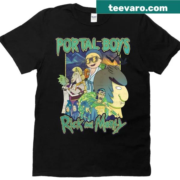 Distressed vintage t-shirt featuring a collage of Rick and Morty moments