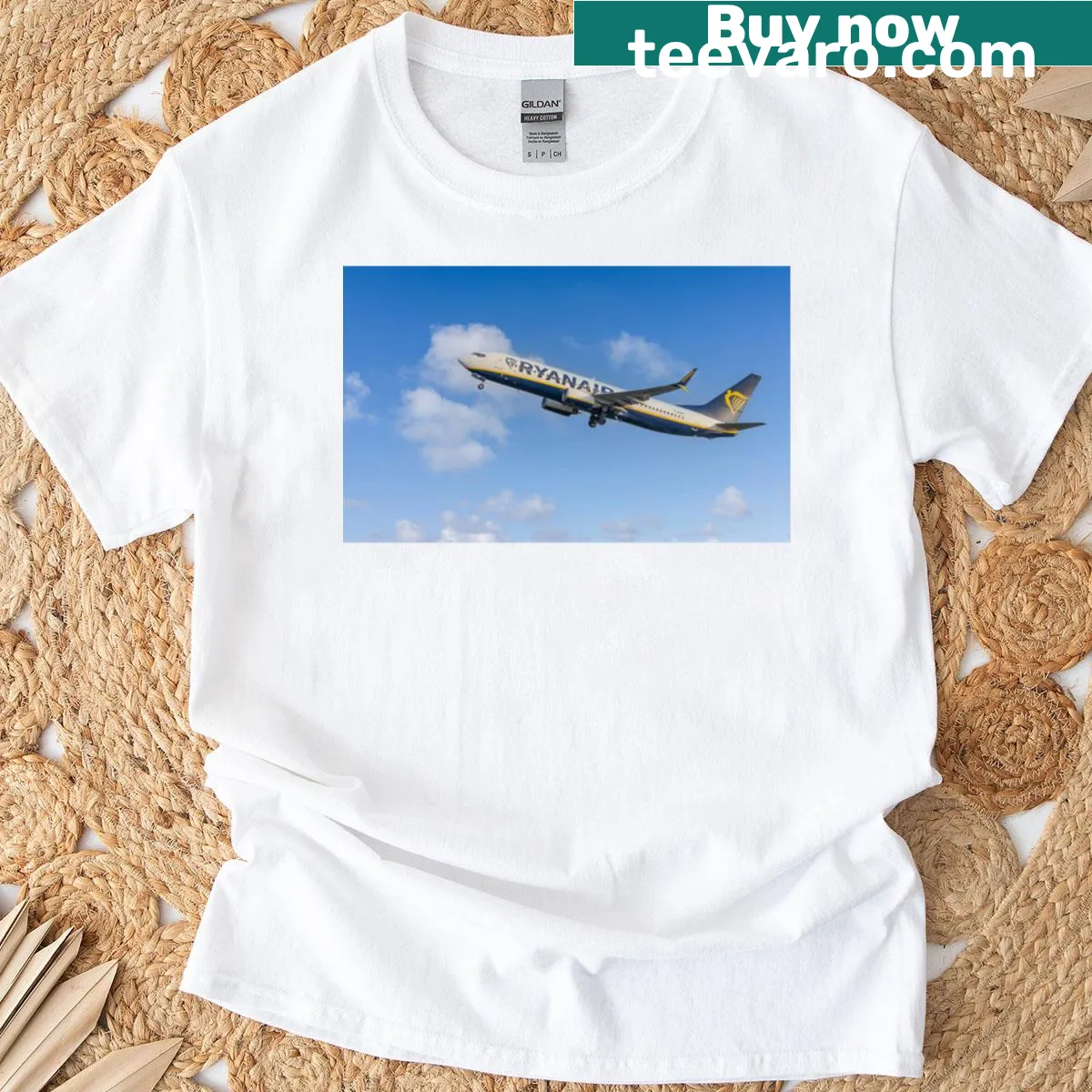 Humorous Ryanair Boeing 737 graphic T-shirt — on a men's t-shirt