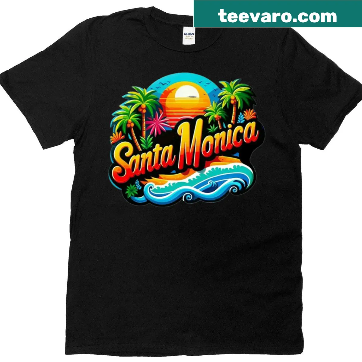 Santa Monica California USA active t-shirt design — on a men's t-shirt