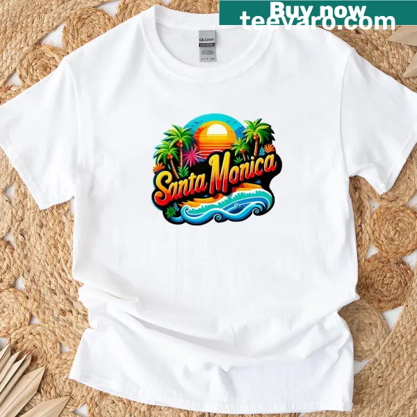 Illustration of Santa Monica California on a casual t-shirt