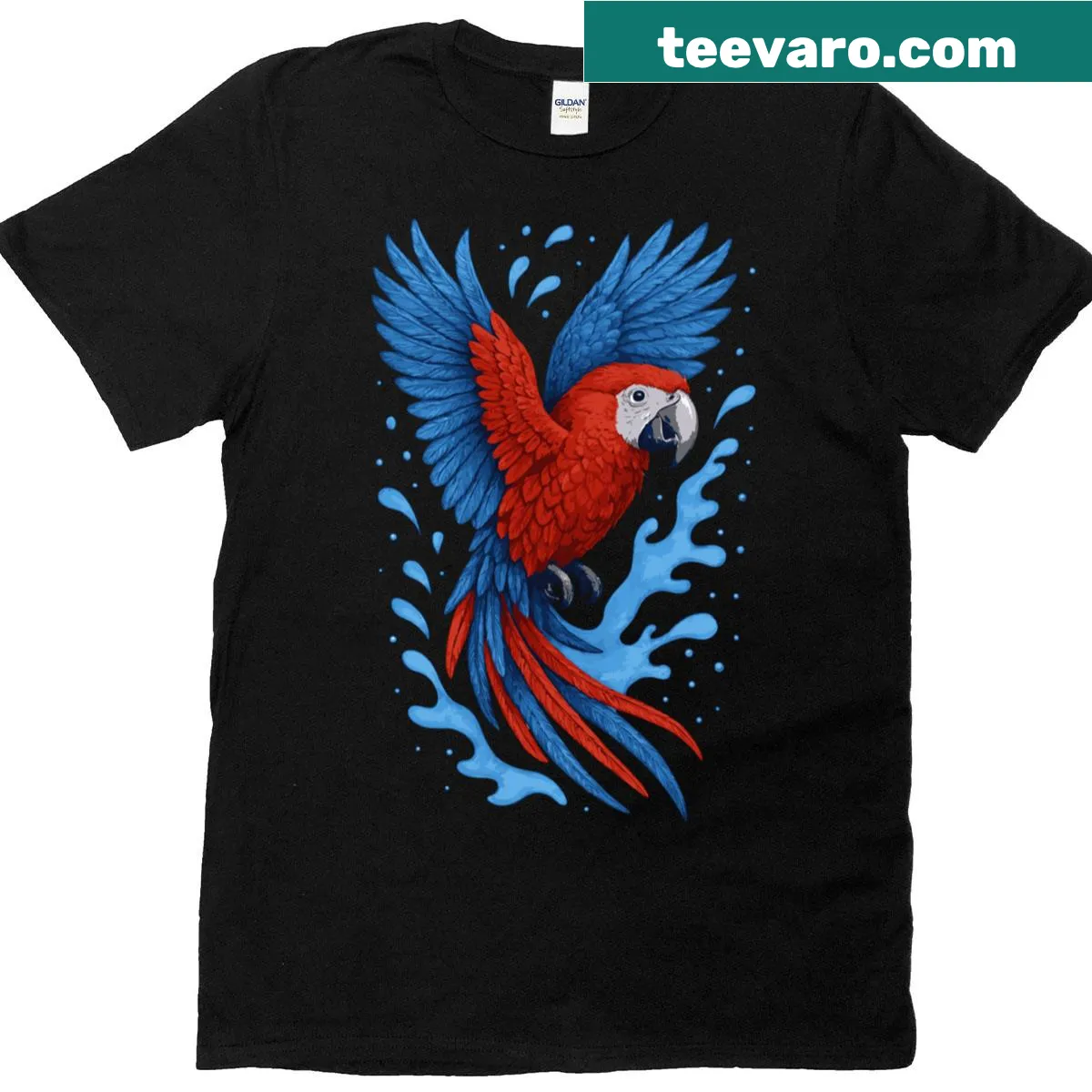 Illustration of a scarlet macaw on a vintage-inspired oversized t-shirt — on a men's t-shirt