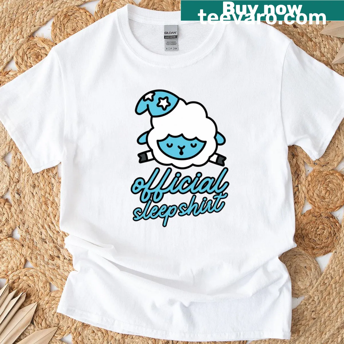 Cute illustration of a sleeping sheep on a T-shirt — on a men's t-shirt