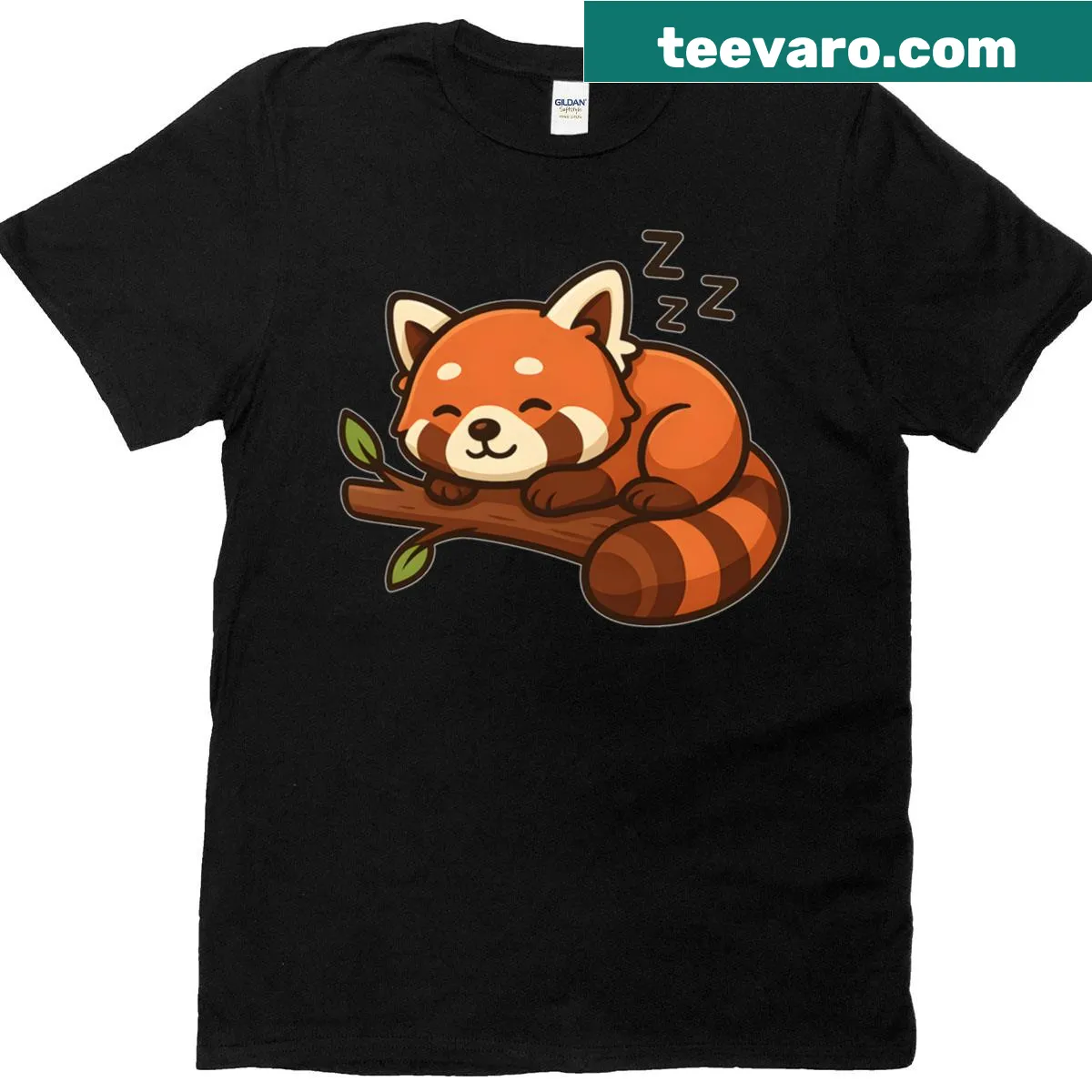 Oversized T-shirt with an illustration of a sleeping red panda. — on a men's t-shirt