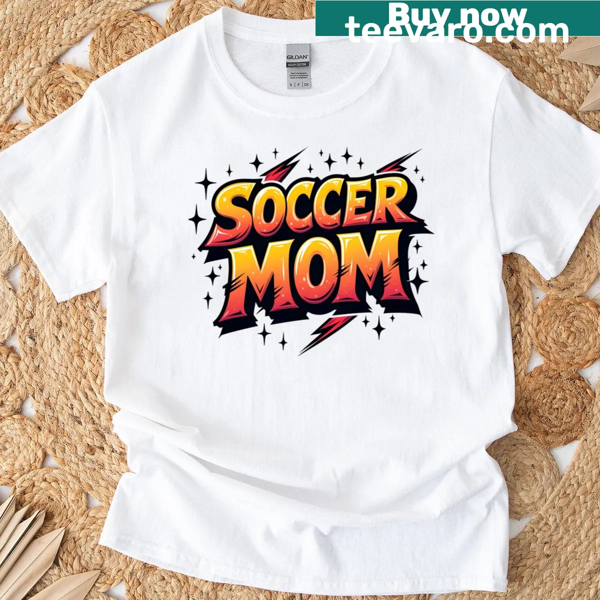 Typography design with 'Soccer Mom' text — on a men's t-shirt