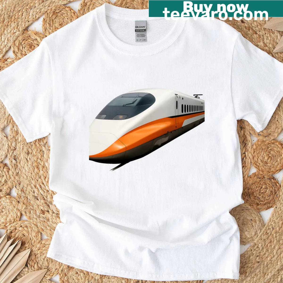 Illustrated t-shirt featuring a realistic bullet train of Taiwan's High Speed Rail — on a men's t-shirt