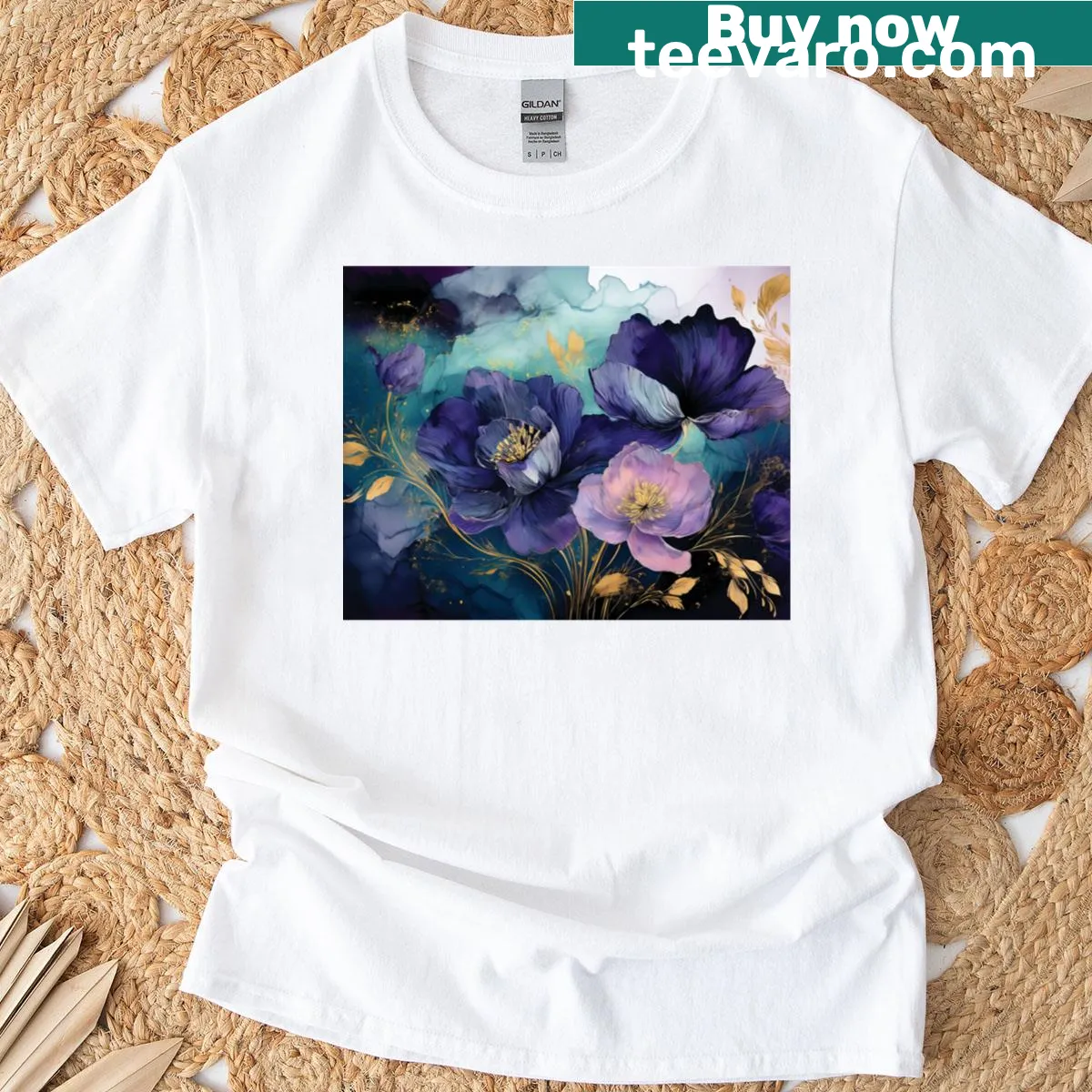 Vintage watercolor wildflower garden t-shirt with floral design — on a men's t-shirt