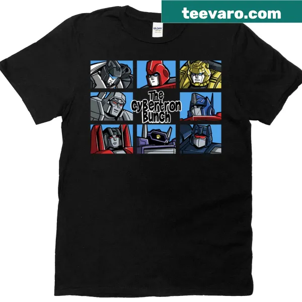 Cartoon-style t-shirt featuring characters from Cybertron Bunch