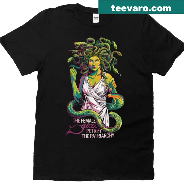 Feminist T-shirt featuring Medusa imagery and empowering typography