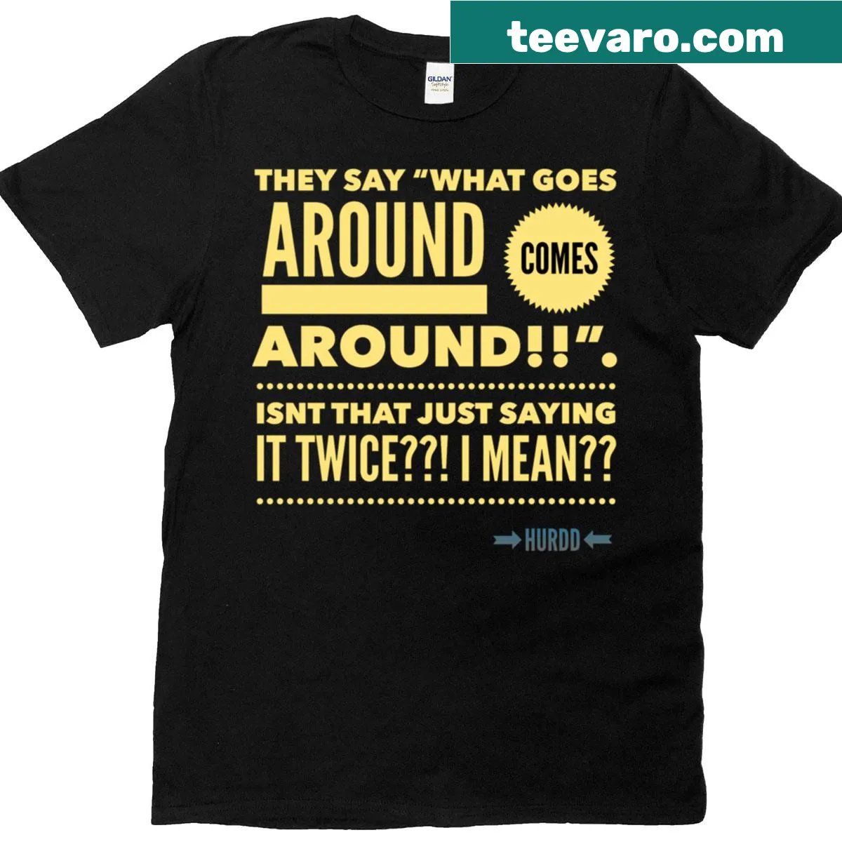 Stylish typography featuring a clever phrase about repetition. — on a men's t-shirt