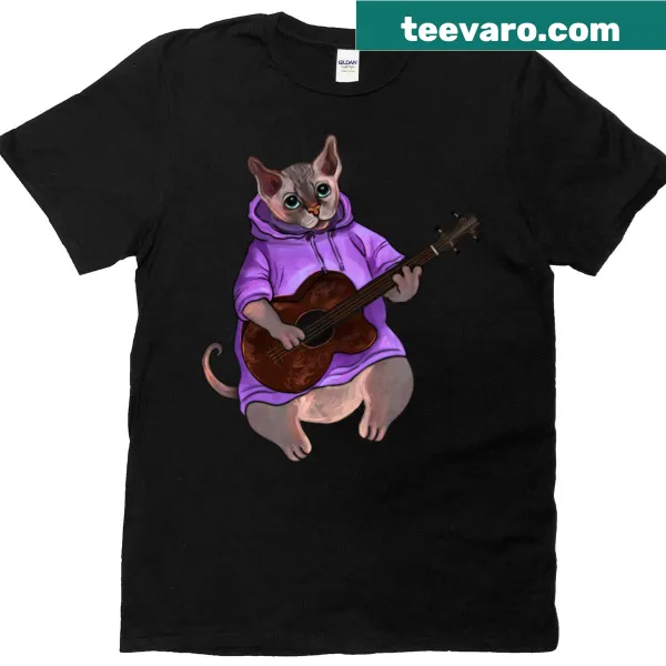 Oversized t-shirt featuring Tom the Baldy Cat playing ukulele