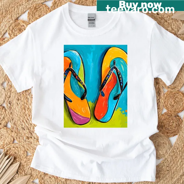 Playful tropical flip flops and citrus design t-shirt