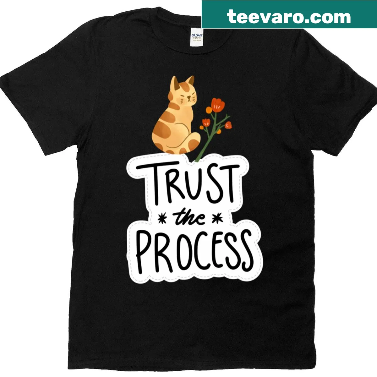 Oversized T-shirt with a cat and flowers promoting positivity — on a men's t-shirt