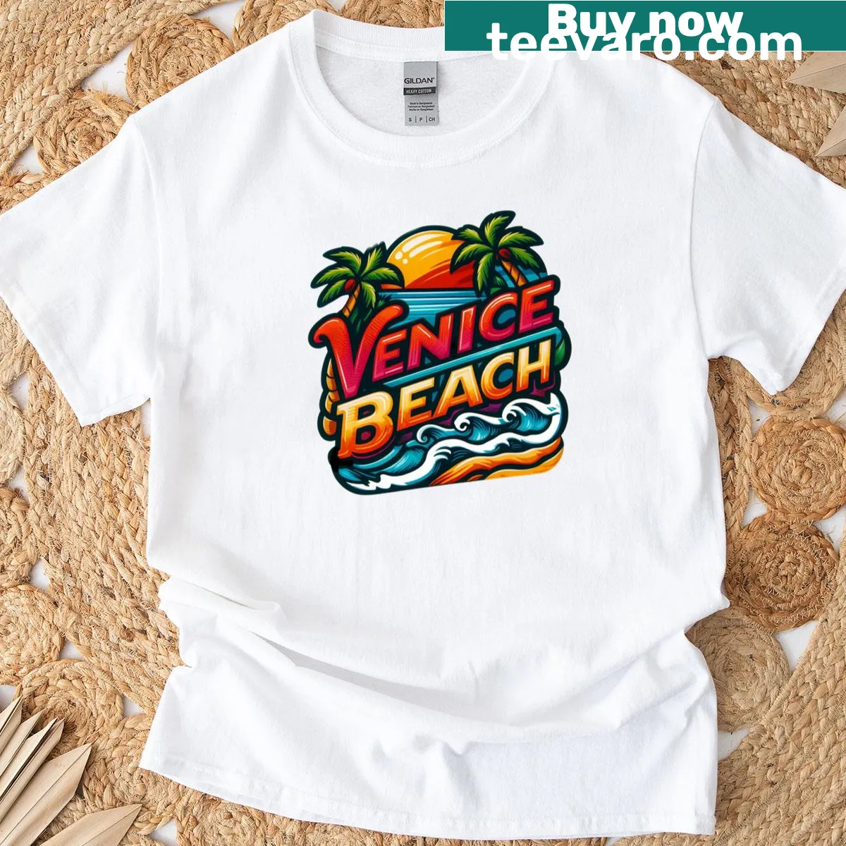 Vintage-style t-shirt featuring a retro Venice Beach design — on a men's t-shirt