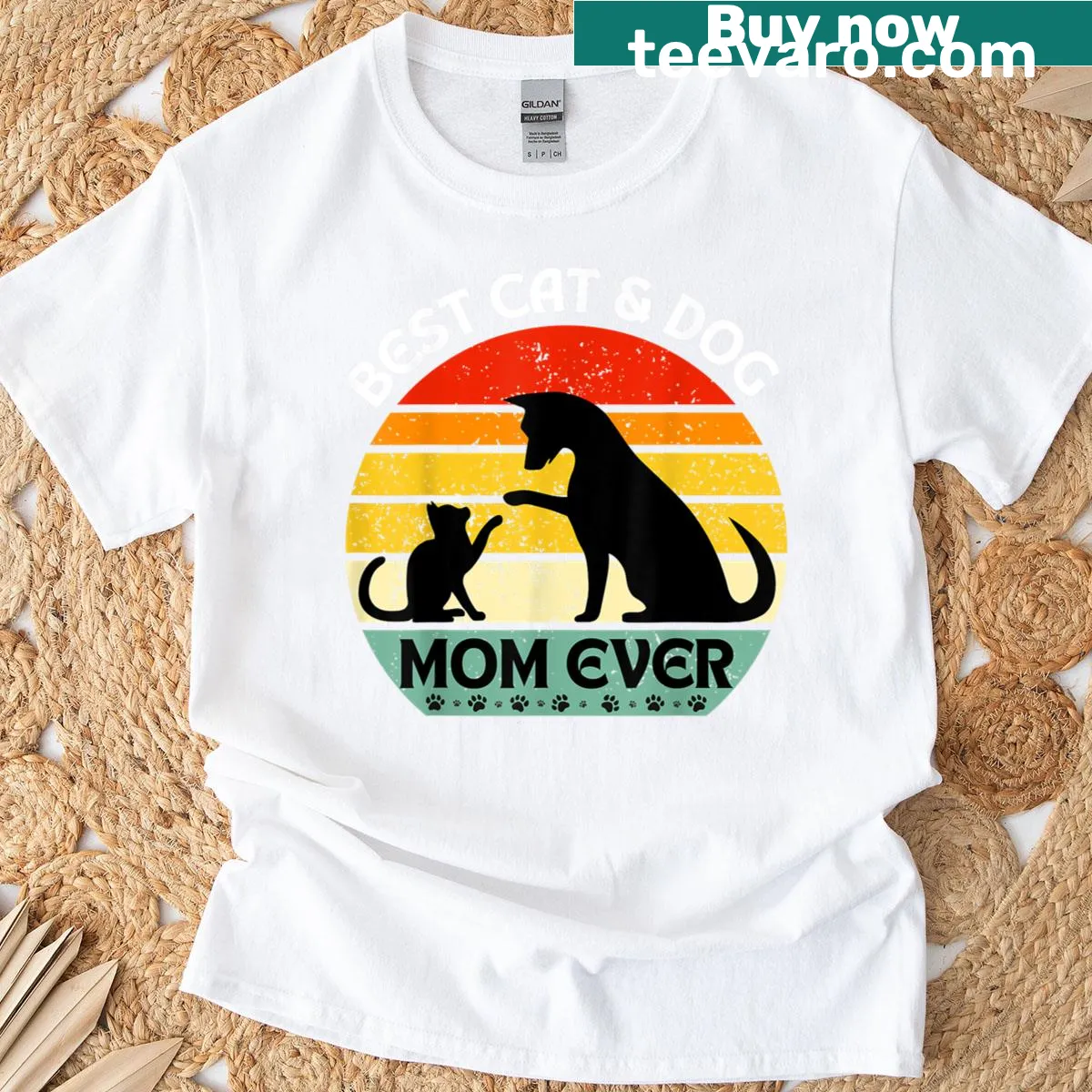 Vintage pet mom t-shirt celebrating cats and dogs — on a men's t-shirt