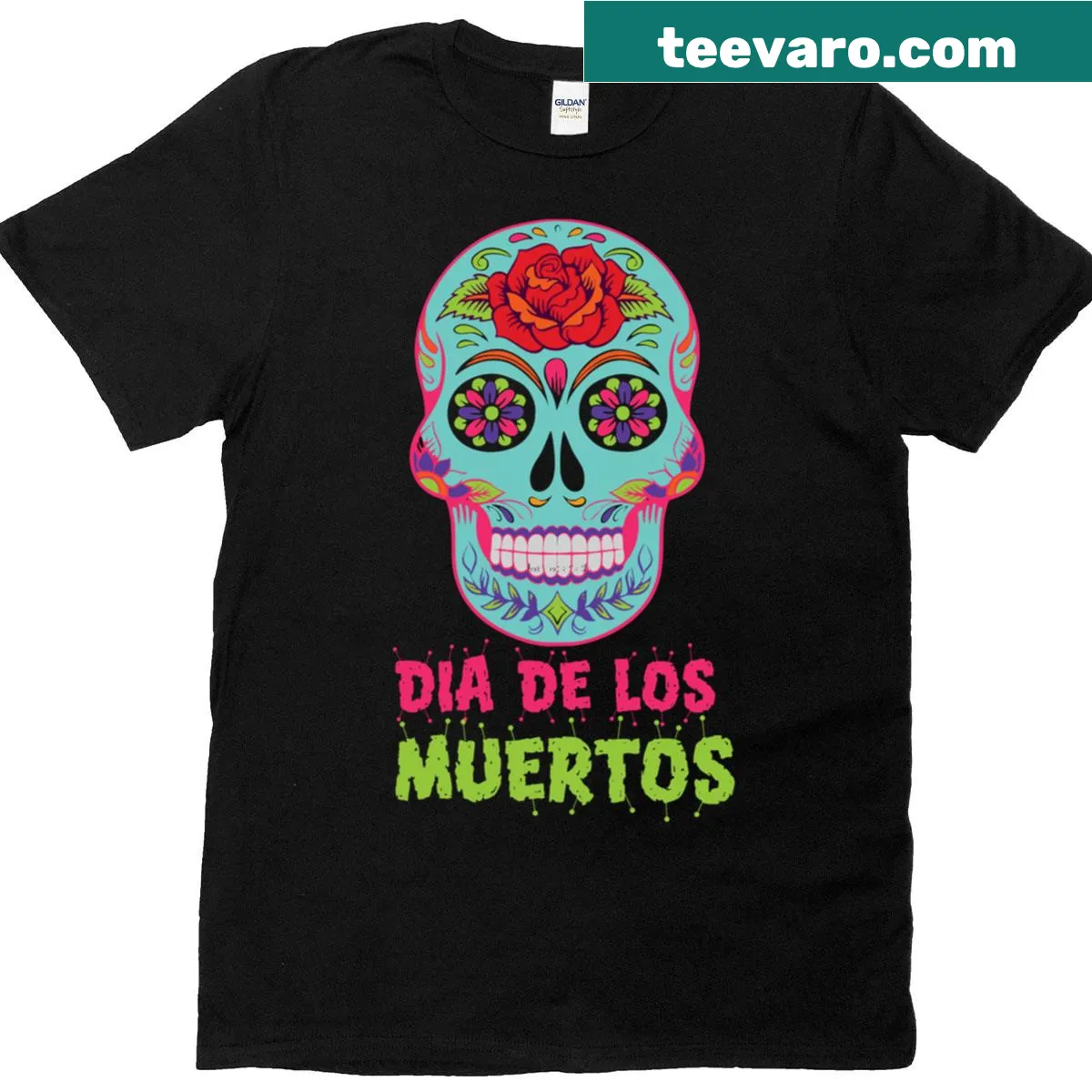 T-shirt featuring a vintage Day of the Dead skull design — on a men's t-shirt