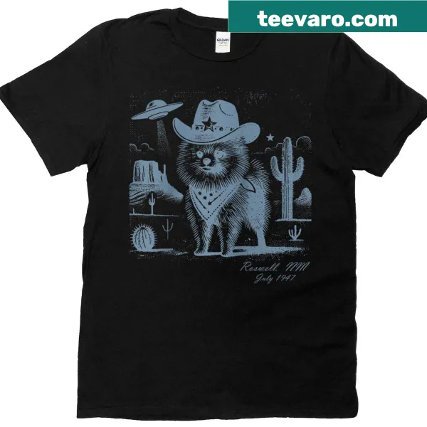 Cute Pomeranian cowboy graphic on a raglan baseball tee.