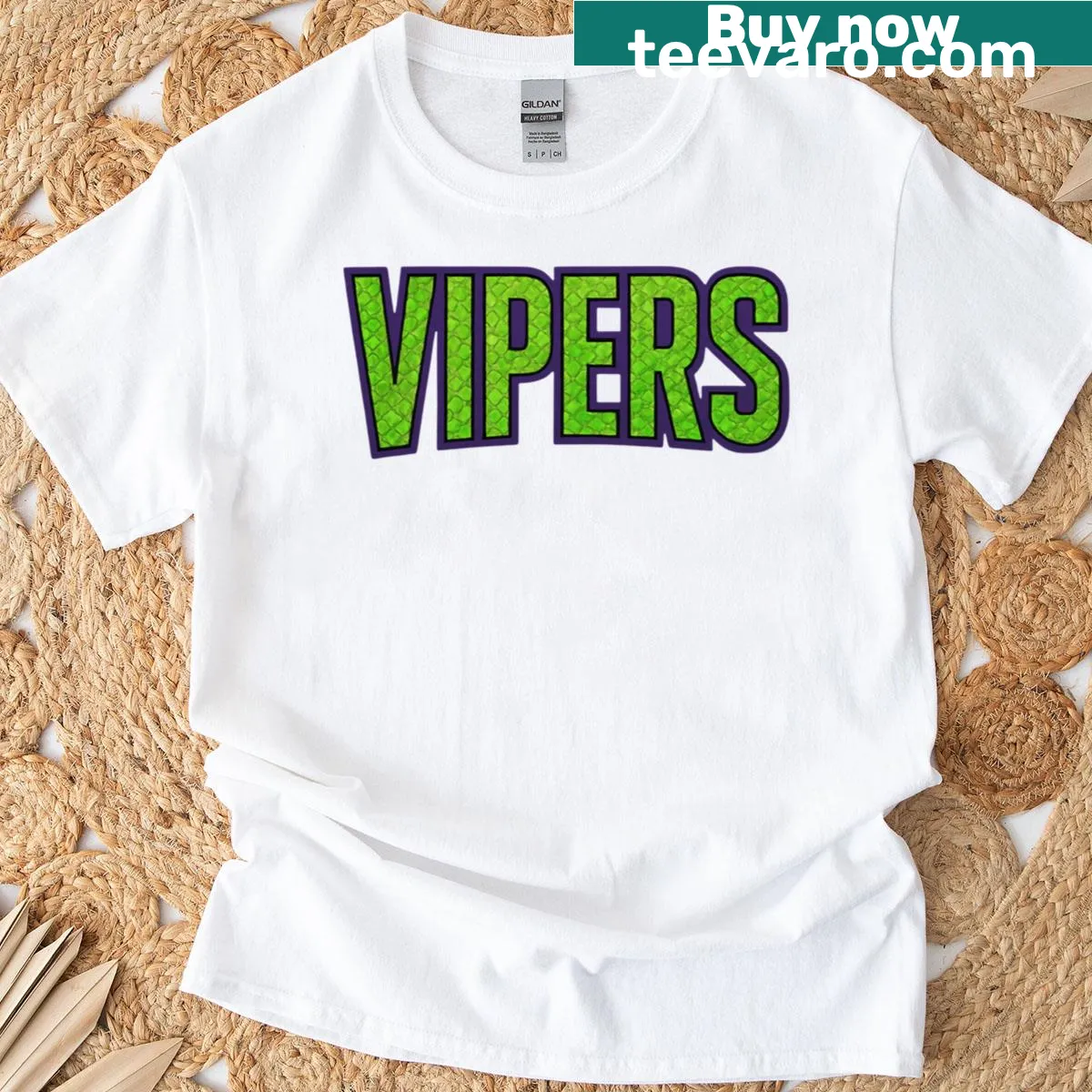 T-shirt with a detailed viper snake illustration in a dynamic pose — on a men's t-shirt