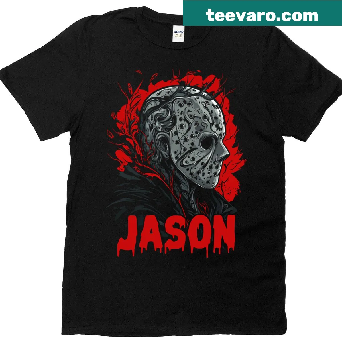 Horror-themed graphic T-shirt with Vorhees design. — on a men's t-shirt