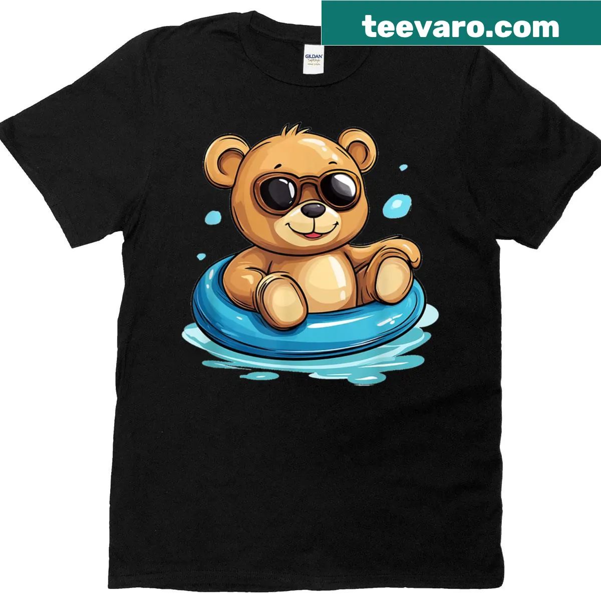 Teddy bear in a swim ring illustration on a t-shirt — on a men's t-shirt