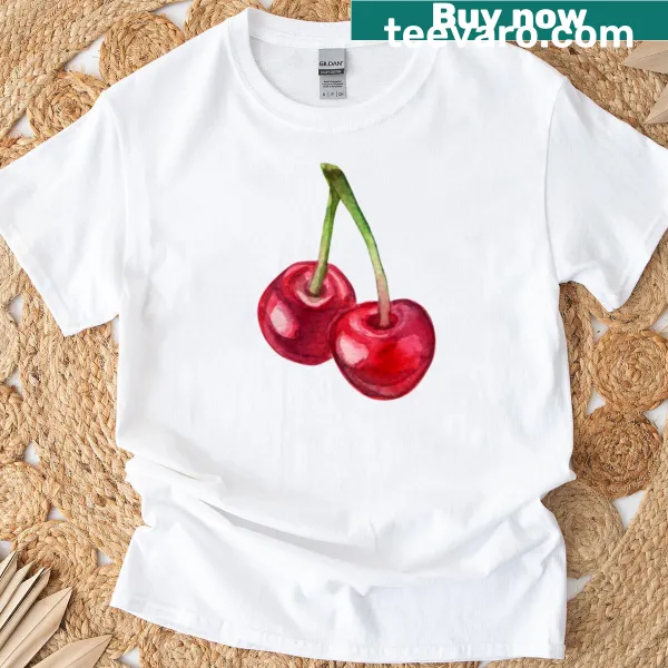 Elegant T-shirt featuring a watercolor design of cherries