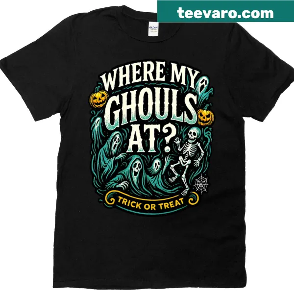 Funny Halloween T-shirt with ghost and skeleton graphics