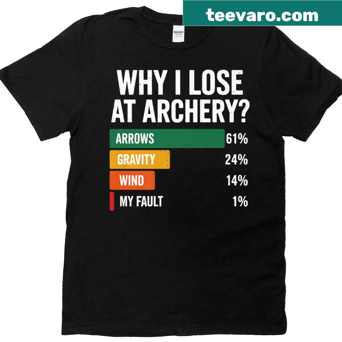 Funny archery-themed shirt with humorous text — on a men's t-shirt