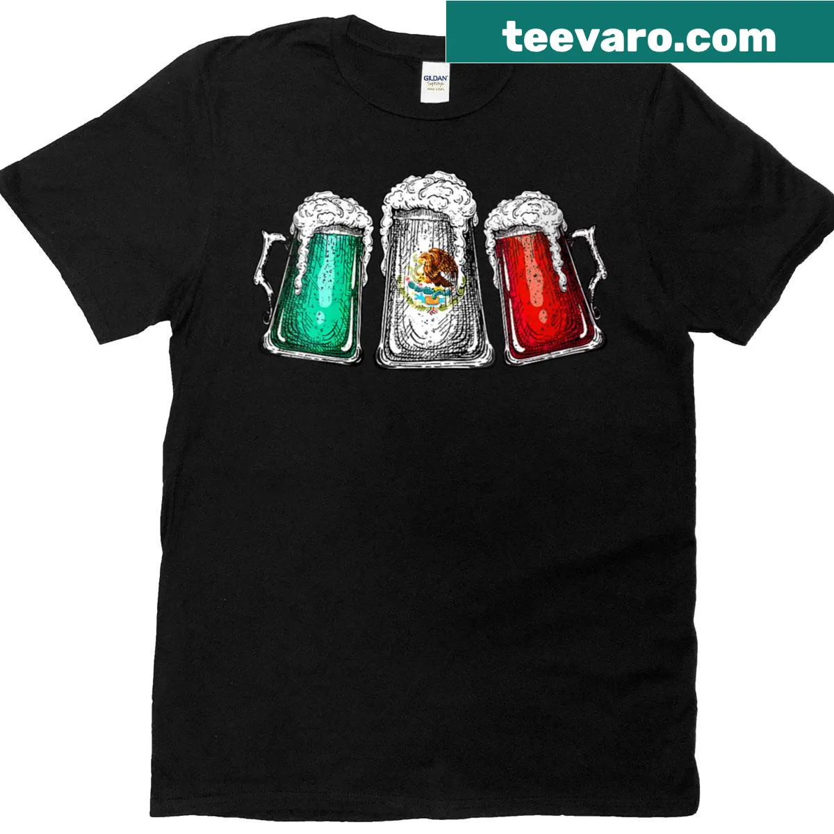 Cinco de Mayo T-shirt featuring beer and Mexican flag design — on a men's t-shirt