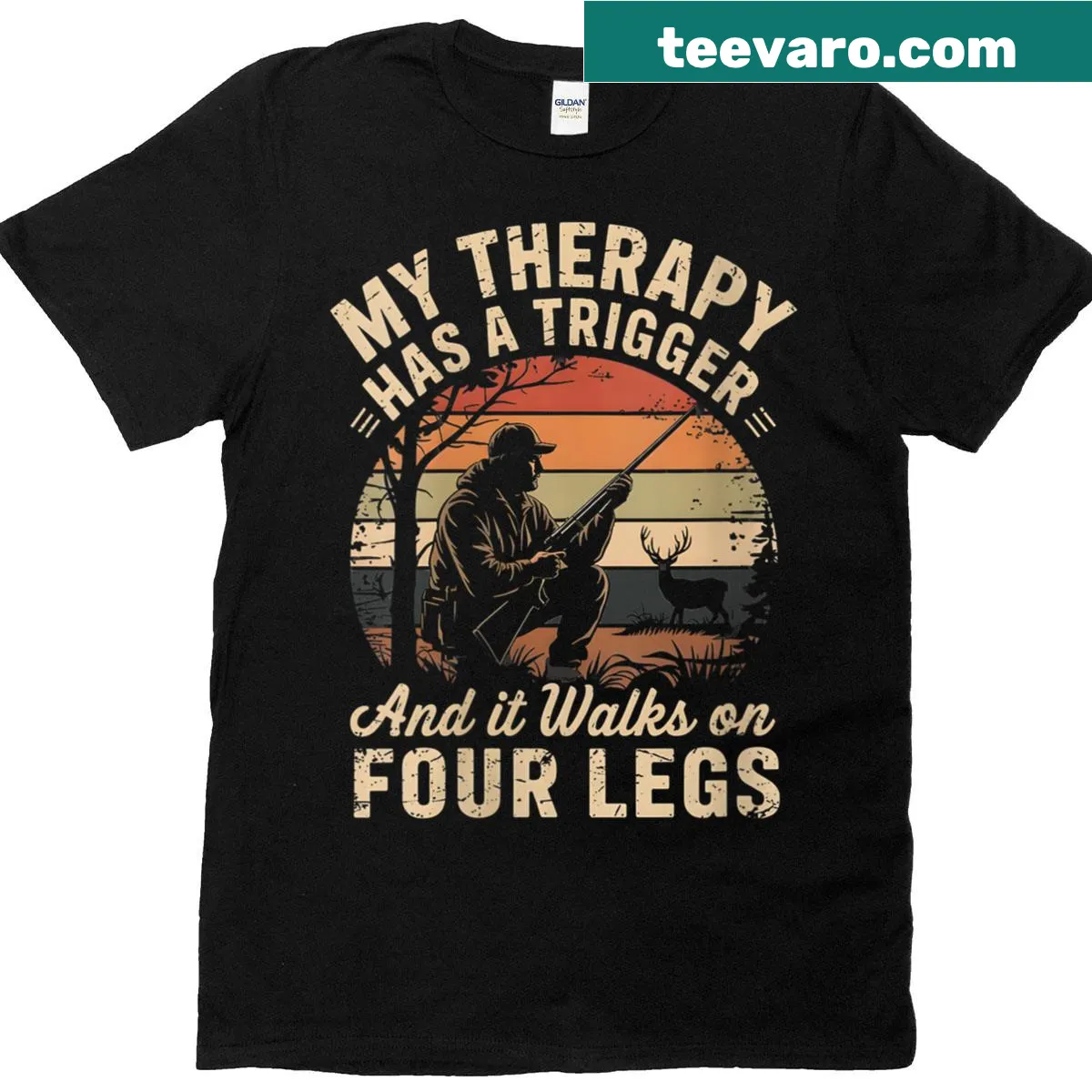 Retro-style t-shirt with humorous text about pets as therapy — on a men's t-shirt