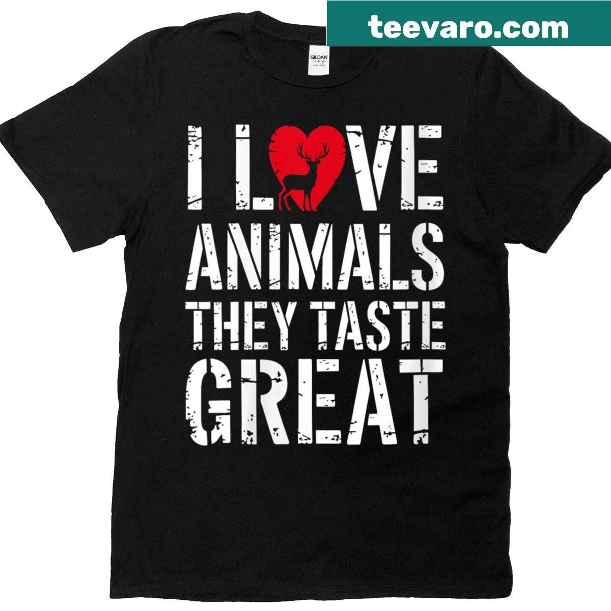 Funny T-shirt featuring a savage meat joke design — on a men's t-shirt