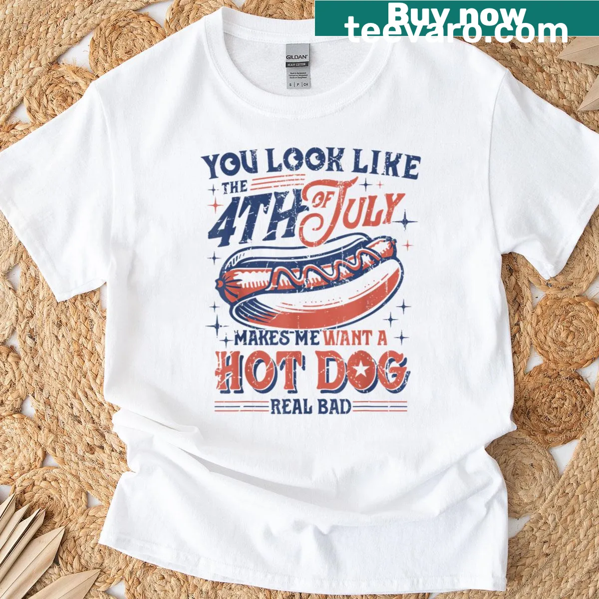 Funny Fourth of July t-shirt with hot dog quote. — on a men's t-shirt