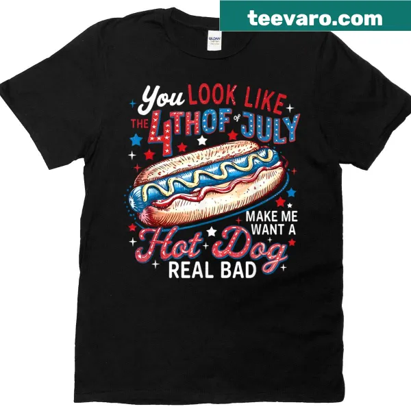 Funny patriotic T-shirt with 4th of July hot dog design