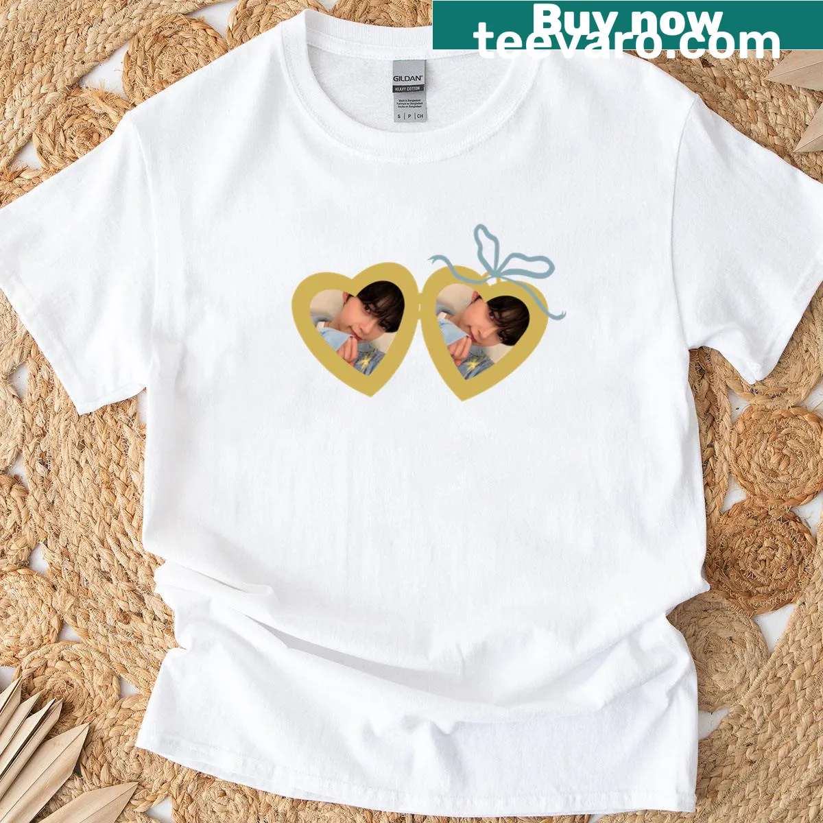 Heart locket necklace graphic T-shirt celebrating Sung Hanbin — on a men's t-shirt