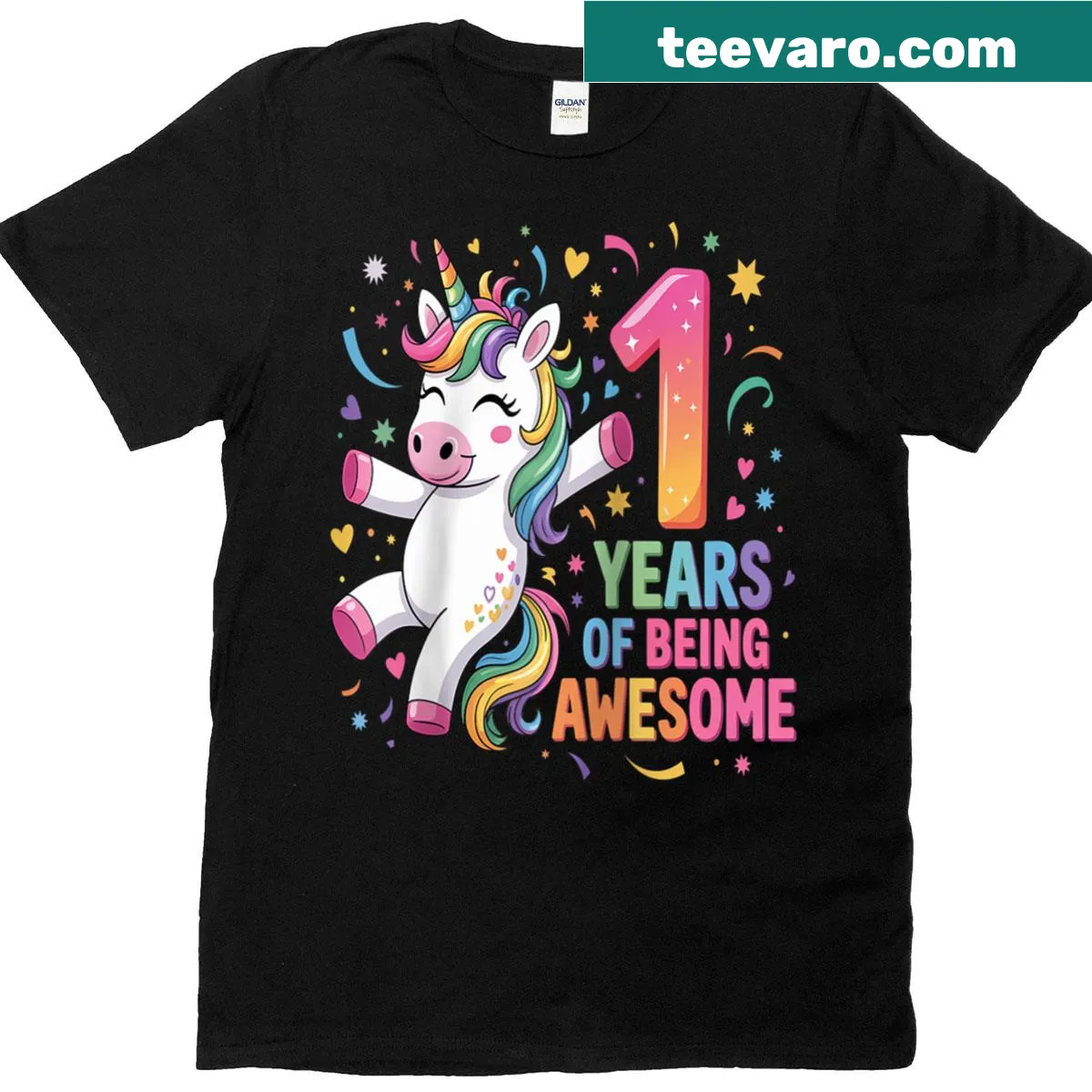 Unicorn design raglan tee for a one-year-old girl's birthday. — on a men's t-shirt