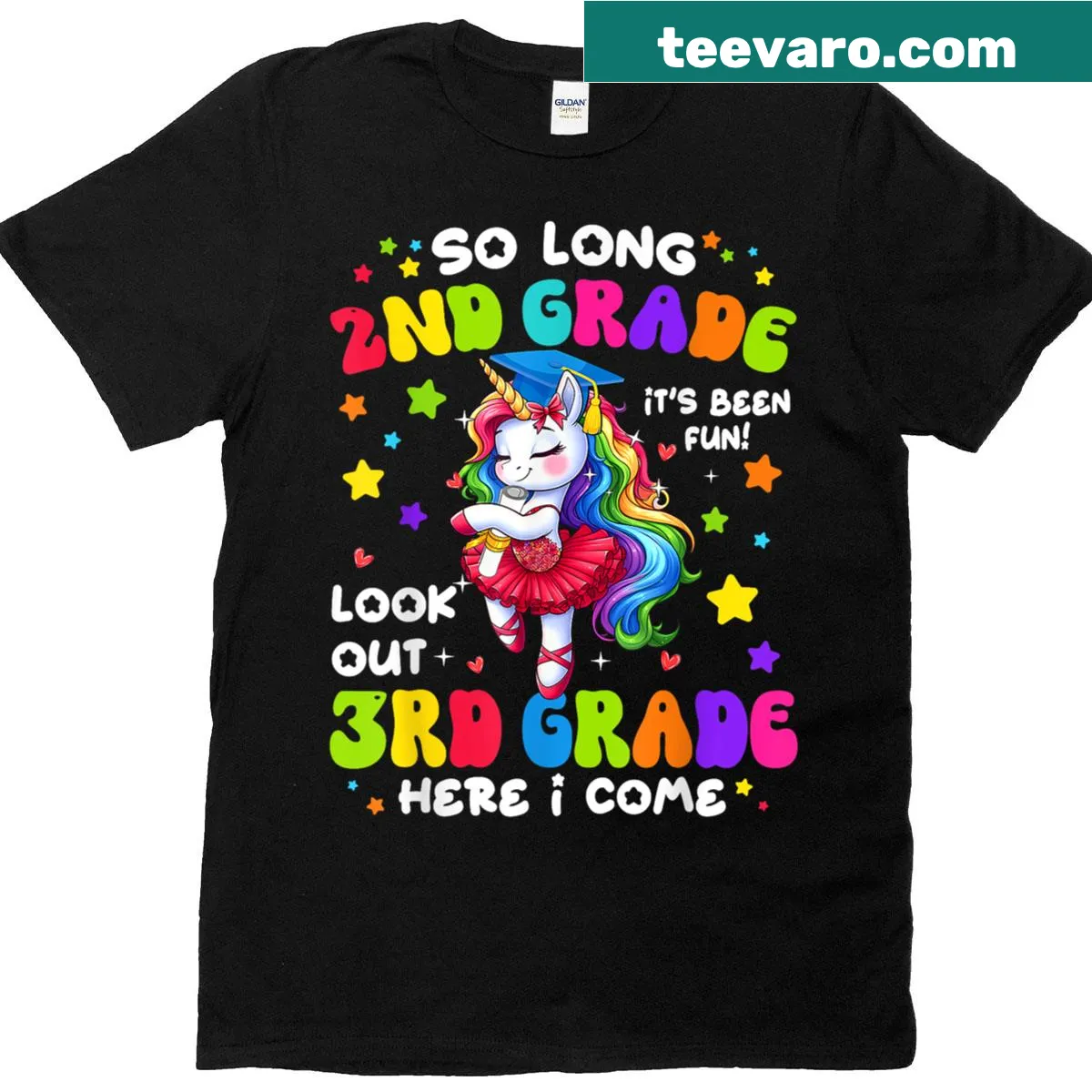Unicorn graduation tee celebrating transition from 2nd to 3rd grade — on a men's t-shirt