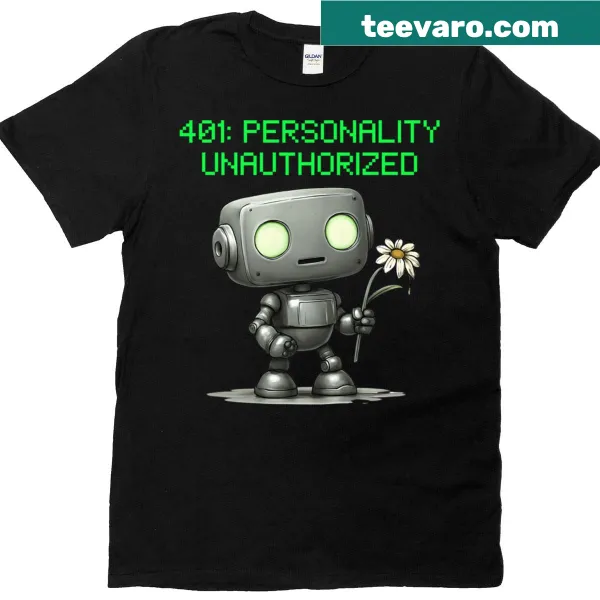Retro tech robot design T-shirt featuring quirky gears and circuits
