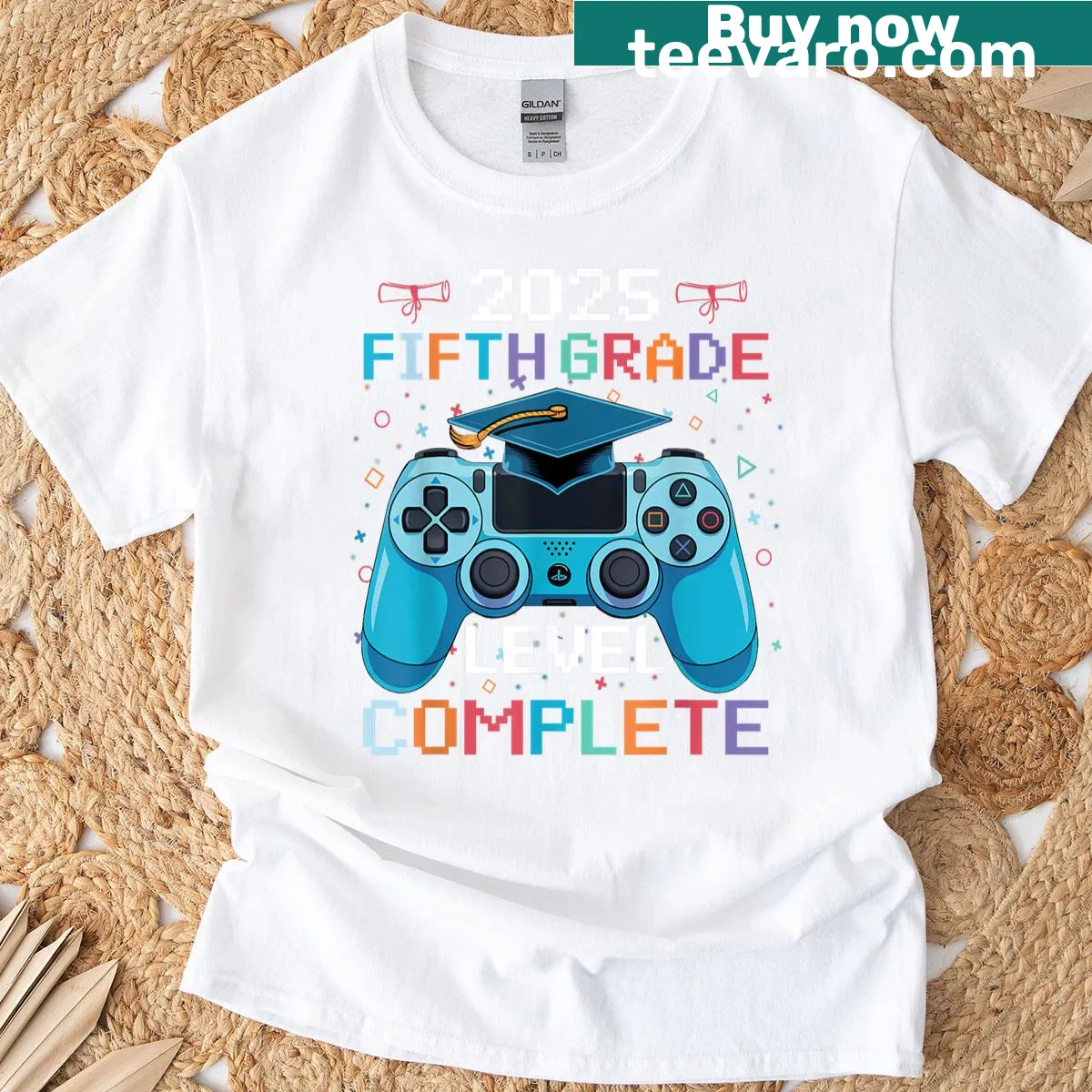 Graduation-themed gaming graphic on t-shirt for 5th graders — on a men's t-shirt