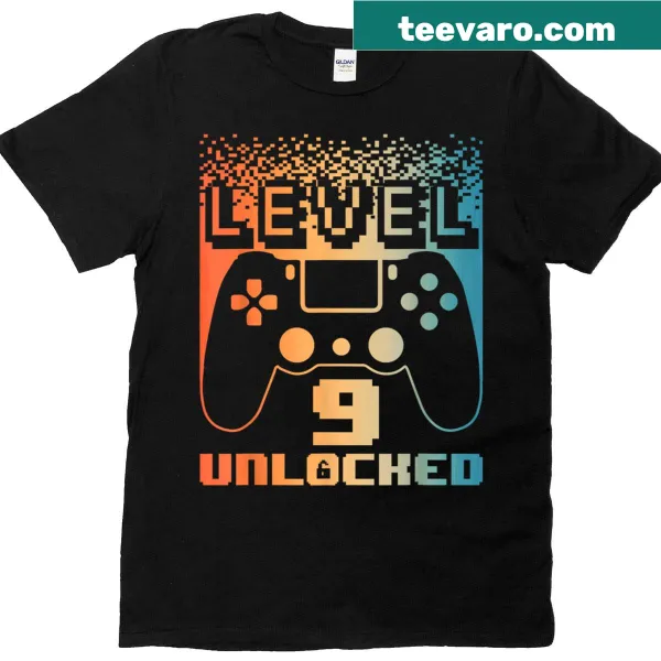 T-shirt with Level 9 Unlocked design for a 9th birthday
