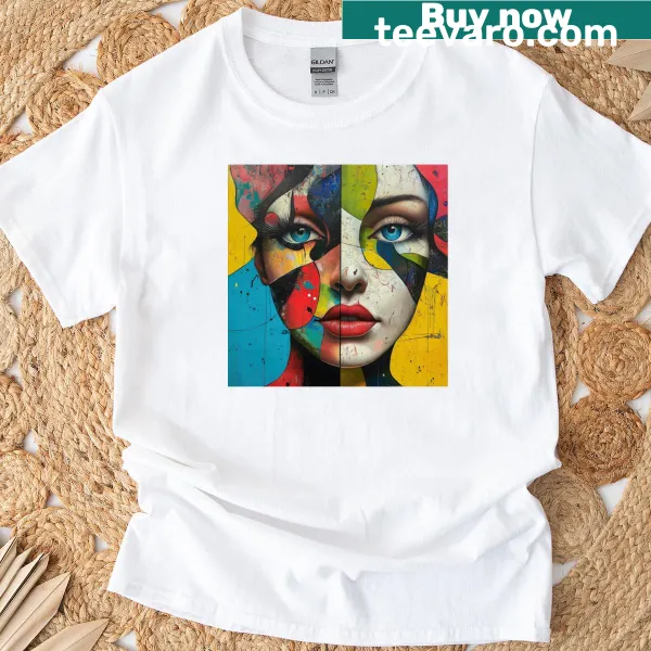 Minimalist abstract face graphic on t-shirt