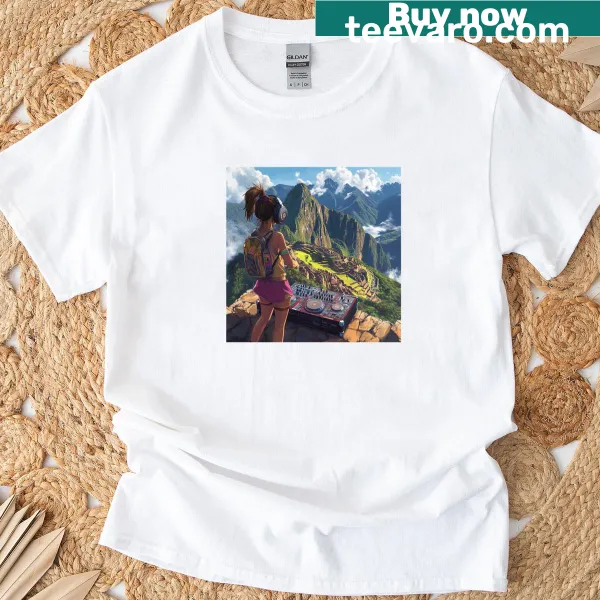 Anime Lo-fi girl DJ with Machu Picchu in the background illustration