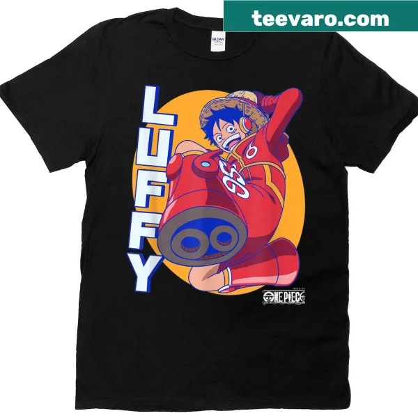 Anime t-shirt featuring Luffy on Egghead Island illustration
