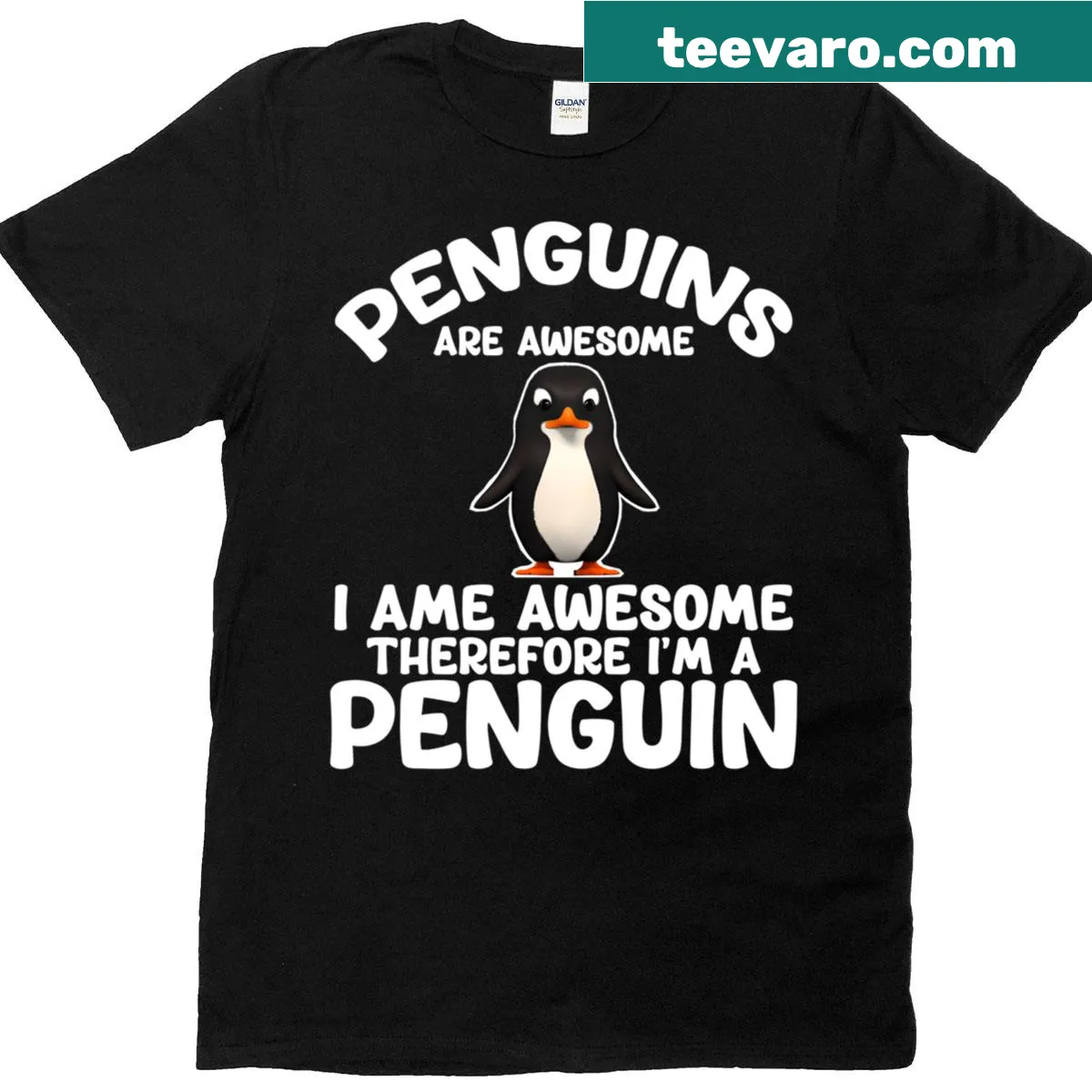 Cartoon penguin graphic with text 'I Am A Penguin' on t-shirt — on a men's t-shirt