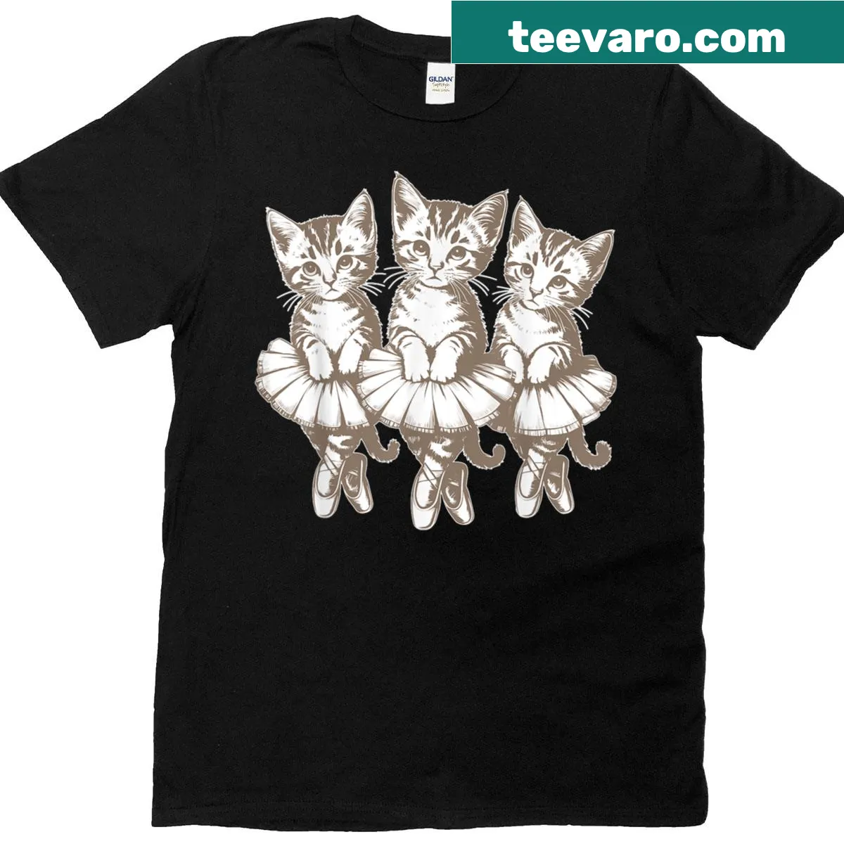 Vintage ballet t-shirt featuring dancing cats in tutus — on a men's t-shirt