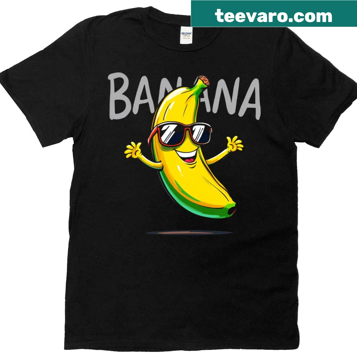 Playful cartoon banana graphic on t-shirt — on a men's t-shirt